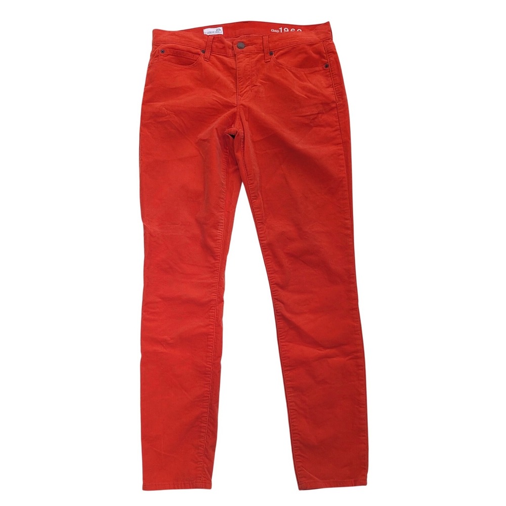 GAP 1969 Orange/ Red Corduroy Legging Jeans Skinny Stretch Sz 29r Mid Rise